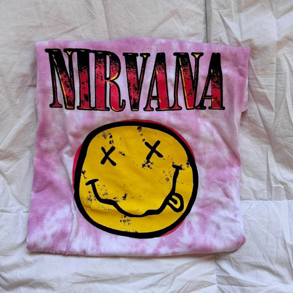 Nirvana smiley graphic band tee sz m cotton tie‎ dye crew neck grunge casual